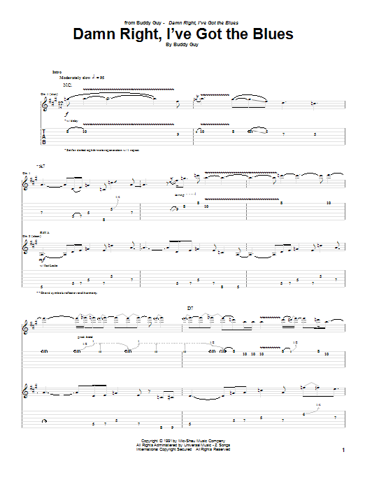 Buddy Guy Damn Right, I've Got The Blues sheet music notes and chords arranged for Guitar Tab (Single Guitar)
