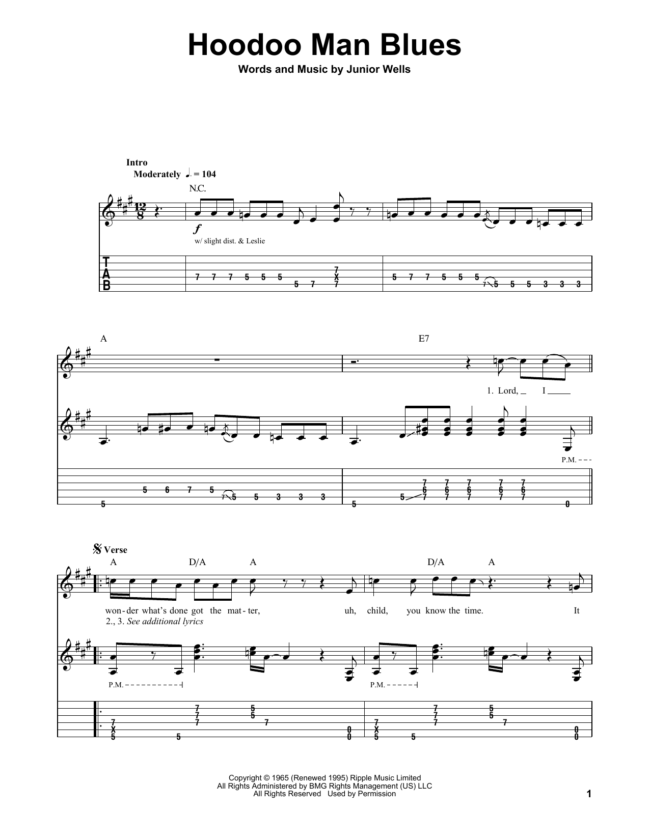 Buddy Guy Hoodoo Man Blues sheet music notes and chords arranged for Guitar Tab (Single Guitar)