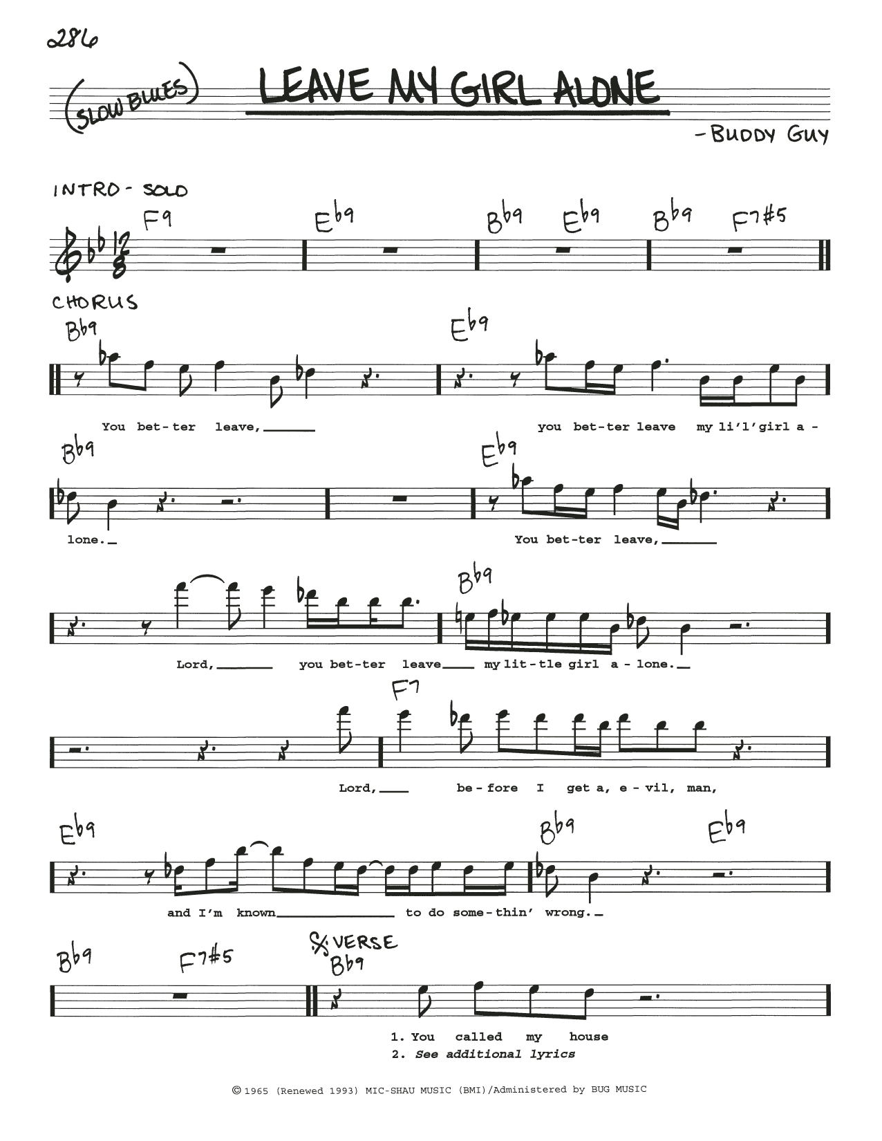 Buddy Guy Leave My Girl Alone sheet music notes and chords arranged for Real Book – Melody, Lyrics & Chords