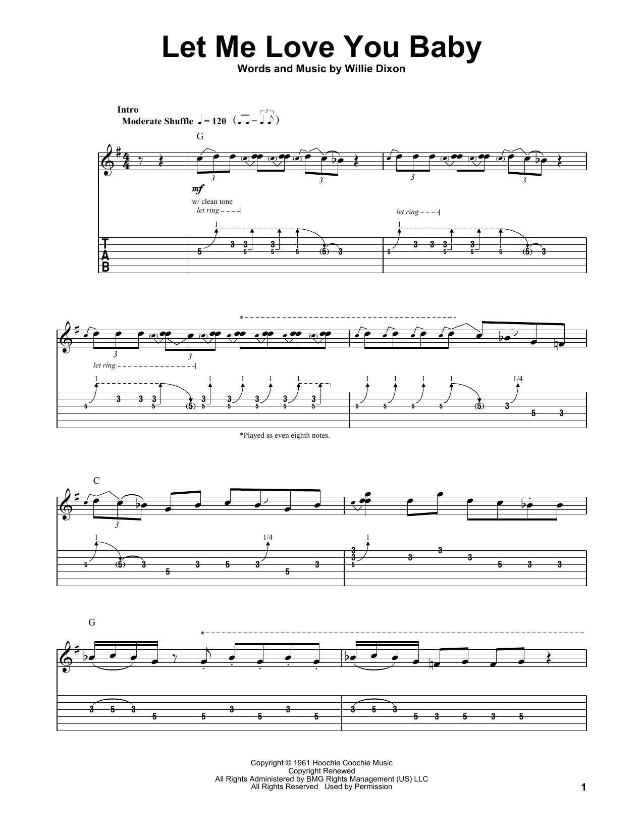 Buddy Guy Let Me Love You Baby sheet music notes and chords arranged for Guitar Tab (Single Guitar)