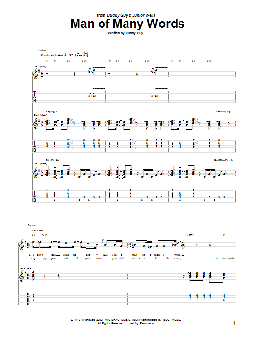 Buddy Guy Man Of Many Words sheet music notes and chords arranged for Guitar Tab (Single Guitar)