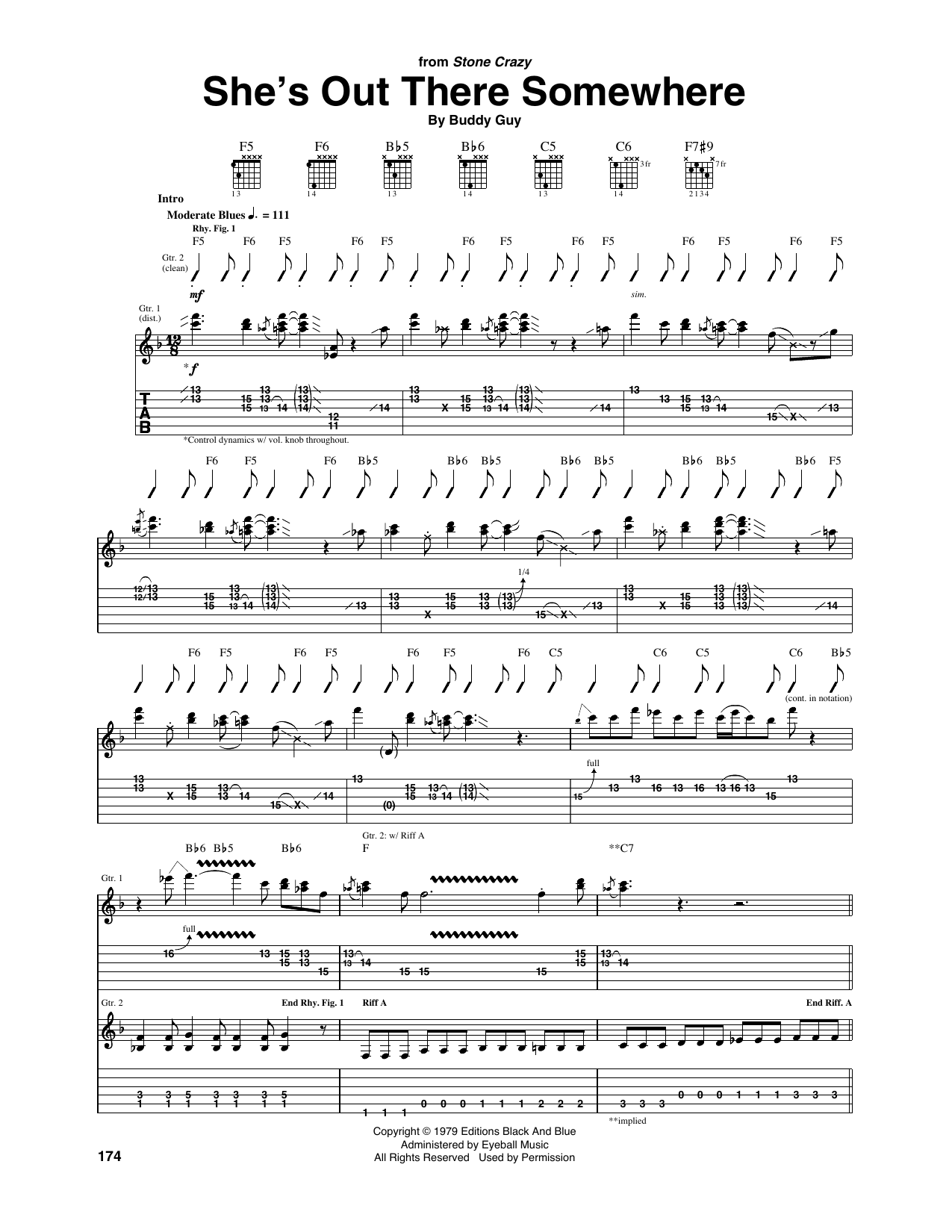 Buddy Guy She's Out There Somewhere sheet music notes and chords arranged for Guitar Tab