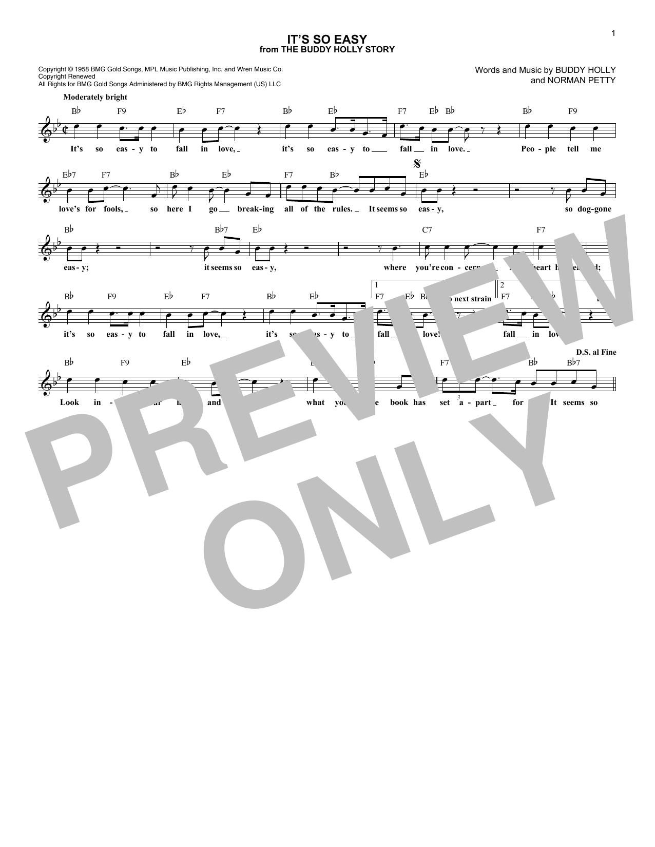 Buddy Holly & The Crickets It's So Easy sheet music notes and chords arranged for Guitar Chords/Lyrics