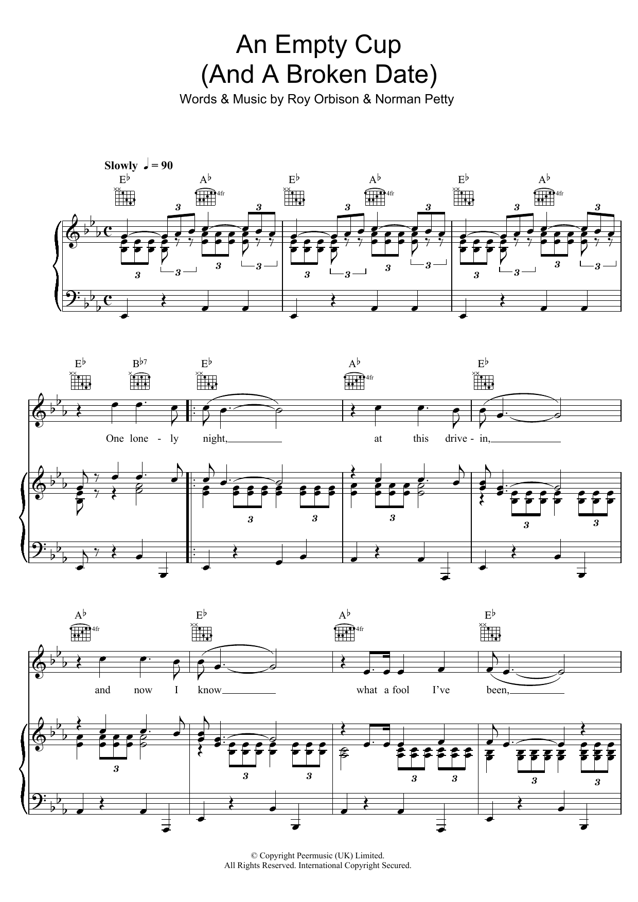 Buddy Holly An Empty Cup (And A Broken Date) sheet music notes and chords arranged for Piano, Vocal & Guitar Chords