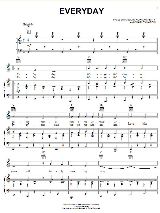 Buddy Holly Everyday sheet music notes and chords arranged for Ukulele Chords/Lyrics