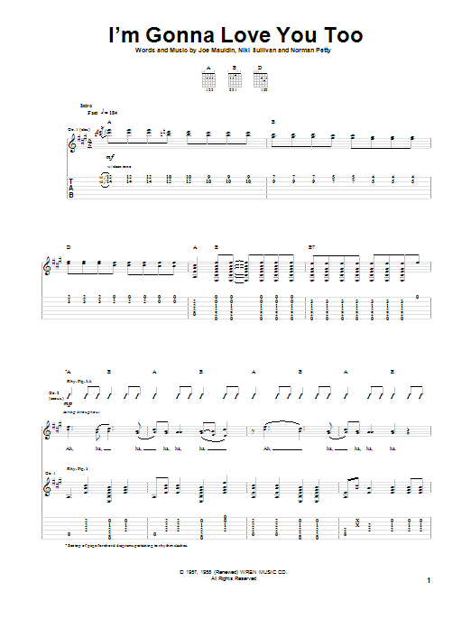 Buddy Holly I'm Gonna Love You Too sheet music notes and chords arranged for Guitar Tab