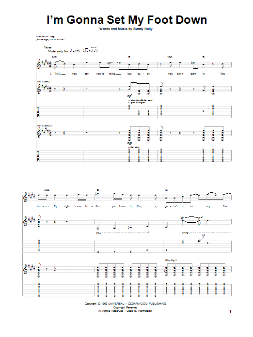 Buddy Holly I'm Gonna Set My Foot Down sheet music notes and chords arranged for Guitar Tab