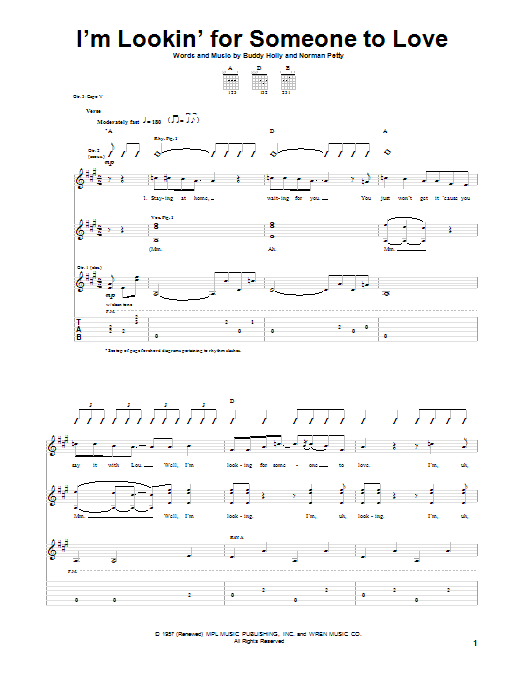 Buddy Holly I'm Lookin' For Someone To Love sheet music notes and chords arranged for Guitar Tab