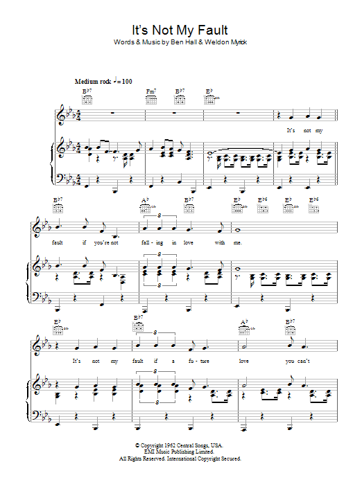 Buddy Holly It's Not My Fault sheet music notes and chords arranged for Piano, Vocal & Guitar Chords