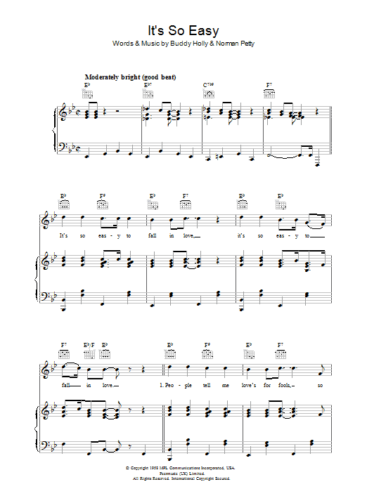 Buddy Holly It's So Easy sheet music notes and chords arranged for Piano, Vocal & Guitar Chords