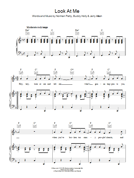 Buddy Holly Look At Me sheet music notes and chords arranged for Piano, Vocal & Guitar Chords