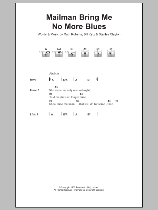 Buddy Holly Mailman Bring Me No More Blues sheet music notes and chords arranged for Guitar Chords/Lyrics