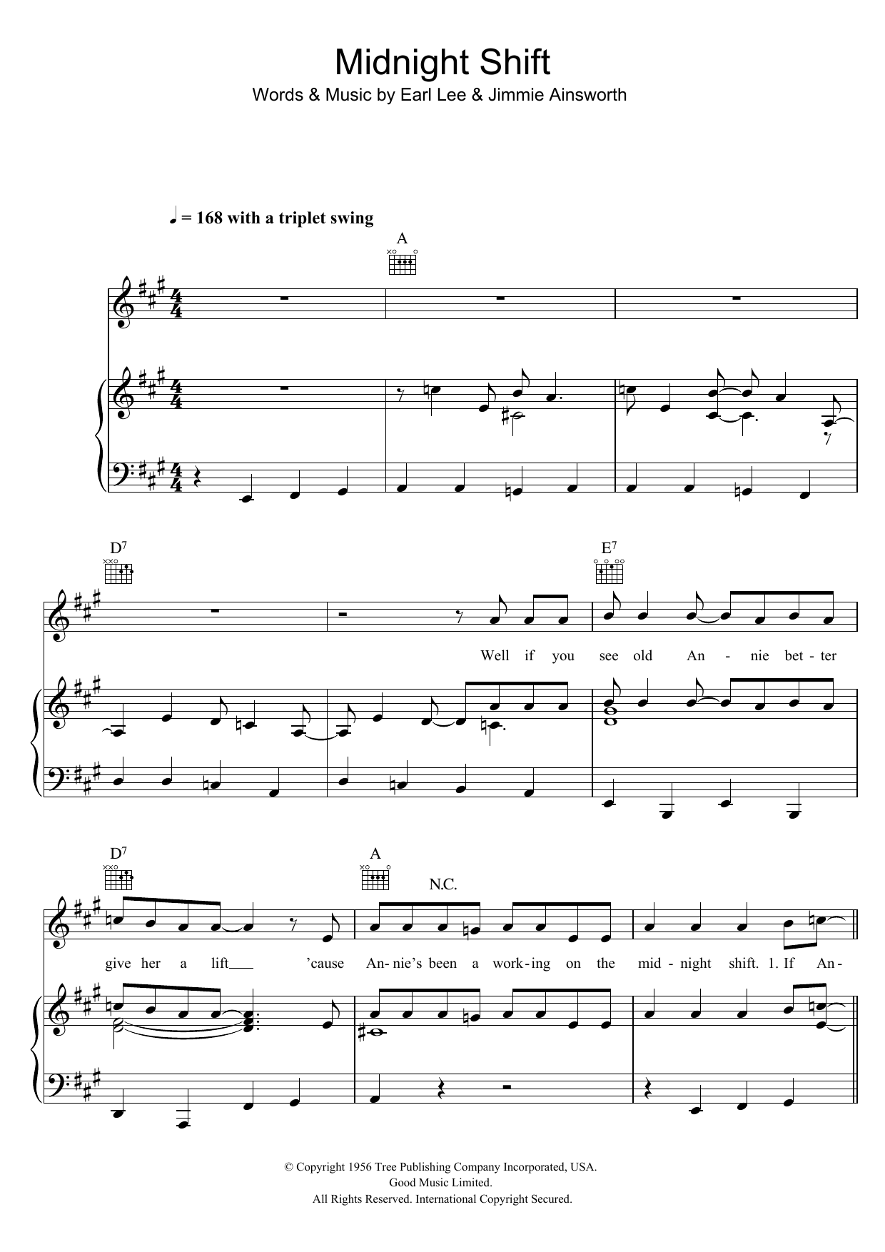 Buddy Holly Midnight Shift sheet music notes and chords arranged for Piano, Vocal & Guitar Chords
