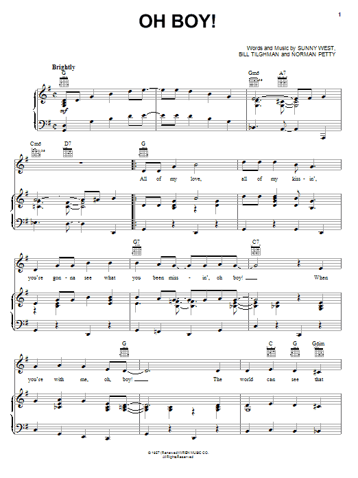 Buddy Holly Oh Boy! sheet music notes and chords arranged for Piano, Vocal & Guitar Chords