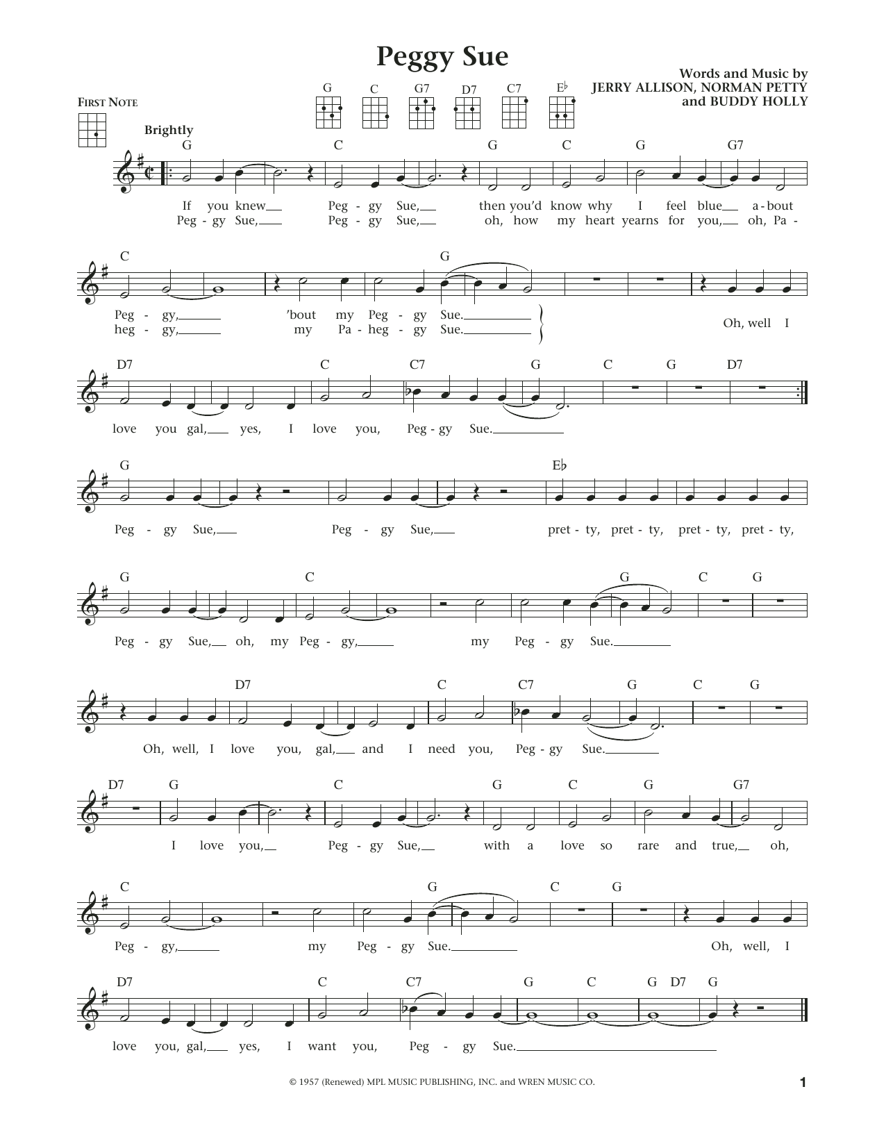 Buddy Holly Peggy Sue (from The Daily Ukulele) (arr. Liz and Jim Beloff) sheet music notes and chords arranged for Ukulele