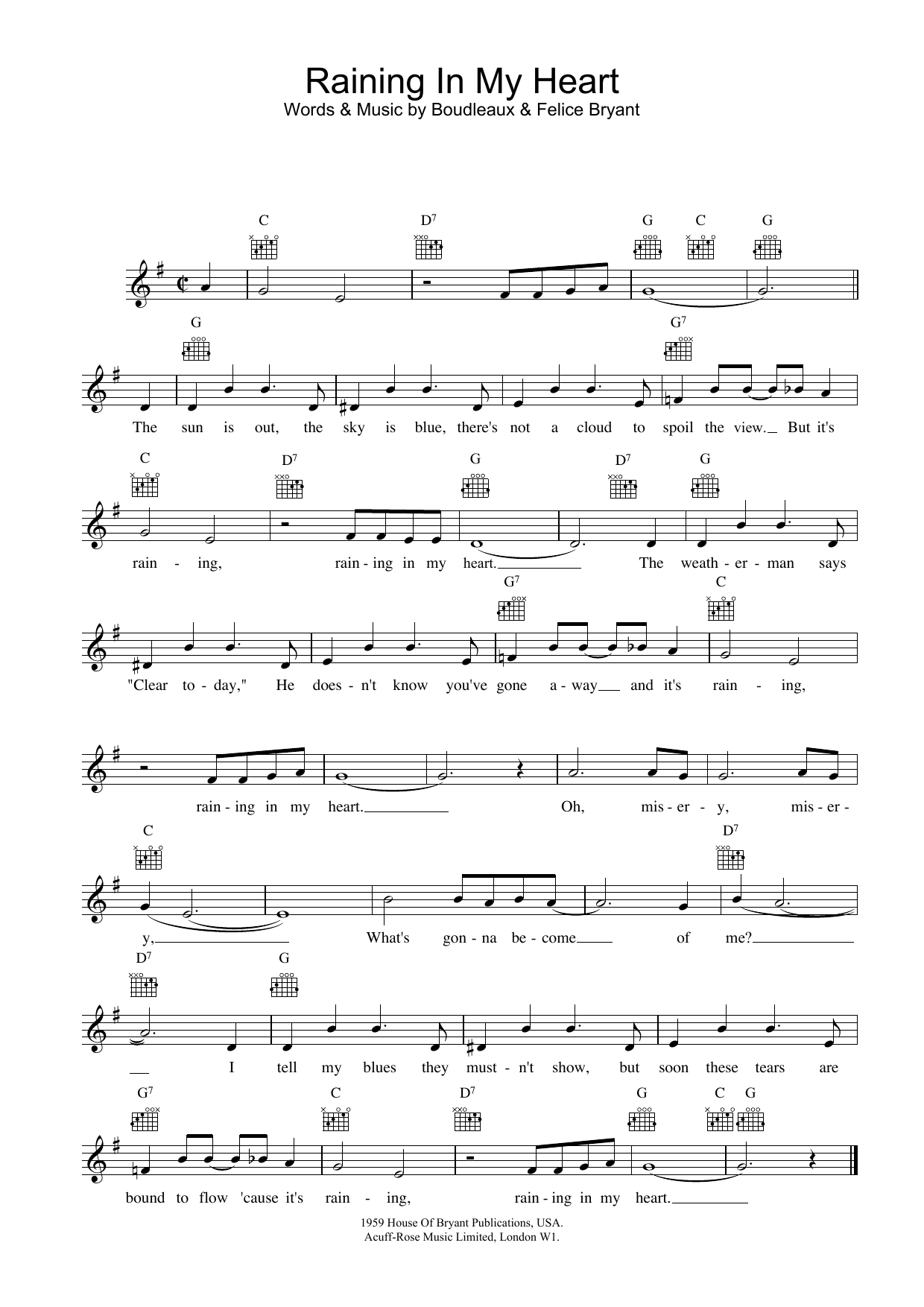 Buddy Holly Raining In My Heart sheet music notes and chords arranged for Lead Sheet / Fake Book