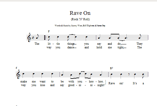 Buddy Holly Rave On sheet music notes and chords arranged for Piano, Vocal & Guitar Chords