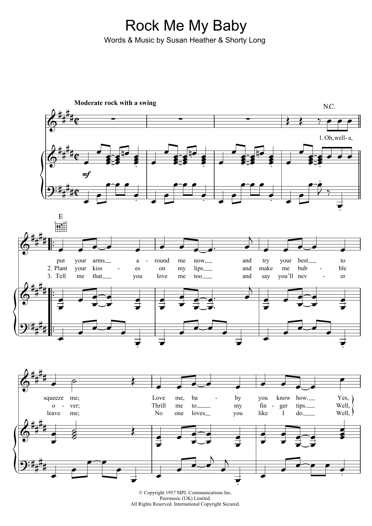 Buddy Holly Rock Me My Baby sheet music notes and chords arranged for Piano, Vocal & Guitar Chords