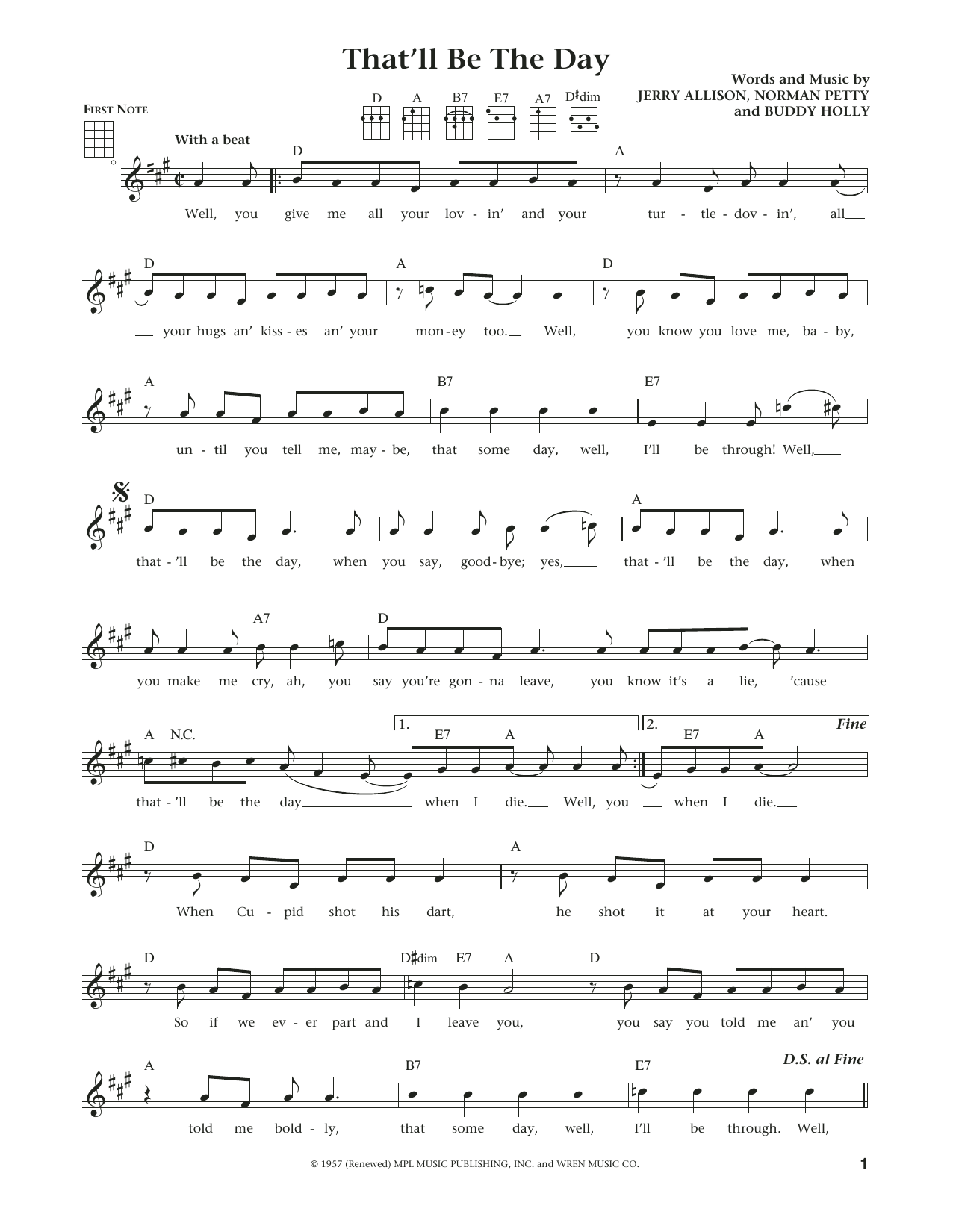 Buddy Holly That'll Be The Day (from The Daily Ukulele) (arr. Liz and Jim Beloff) sheet music notes and chords arranged for Ukulele