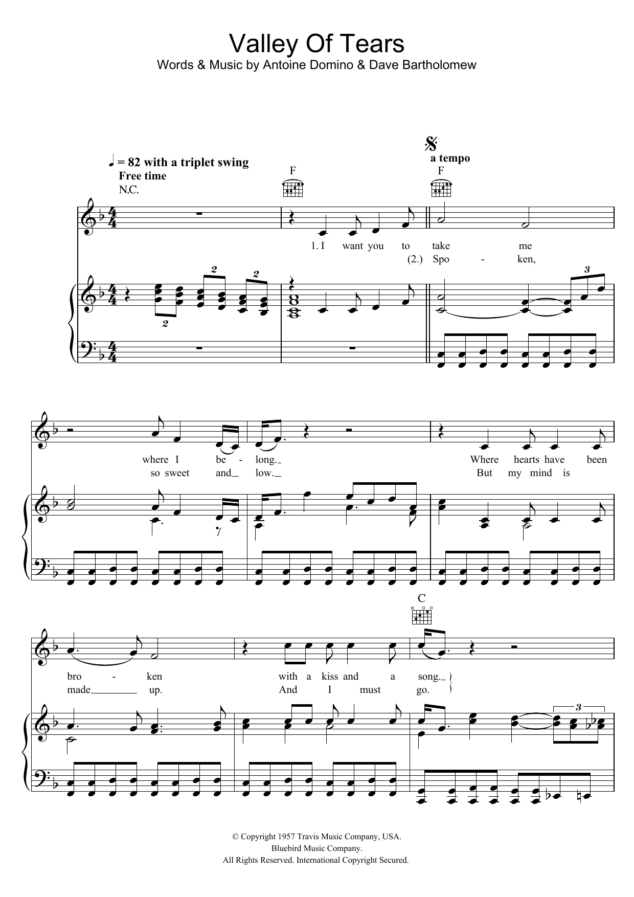 Buddy Holly Valley Of Tears sheet music notes and chords arranged for Piano, Vocal & Guitar Chords