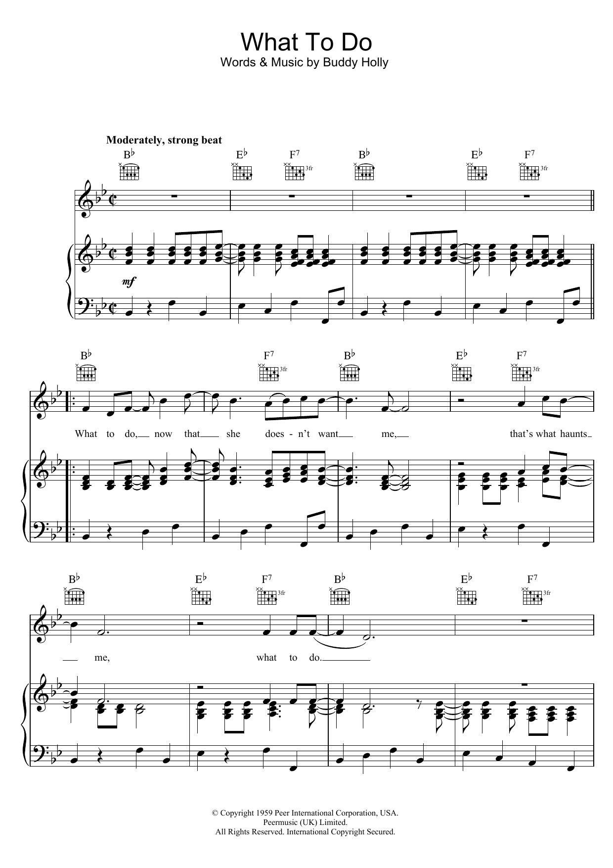 Buddy Holly What To Do sheet music notes and chords arranged for Piano, Vocal & Guitar Chords