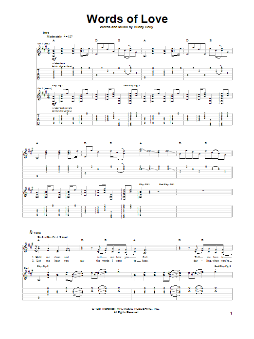 Buddy Holly Words Of Love sheet music notes and chords arranged for Piano, Vocal & Guitar Chords