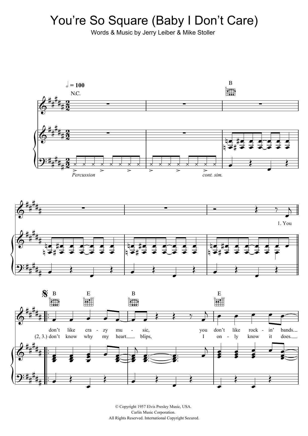 Buddy Holly You're So Square (Baby I Don't Care) sheet music notes and chords arranged for Piano, Vocal & Guitar Chords