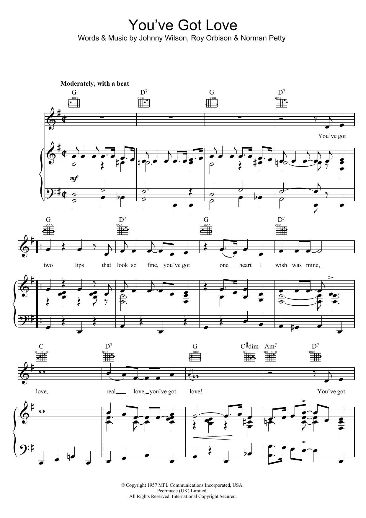 Buddy Holly You've Got Love sheet music notes and chords arranged for Piano, Vocal & Guitar Chords