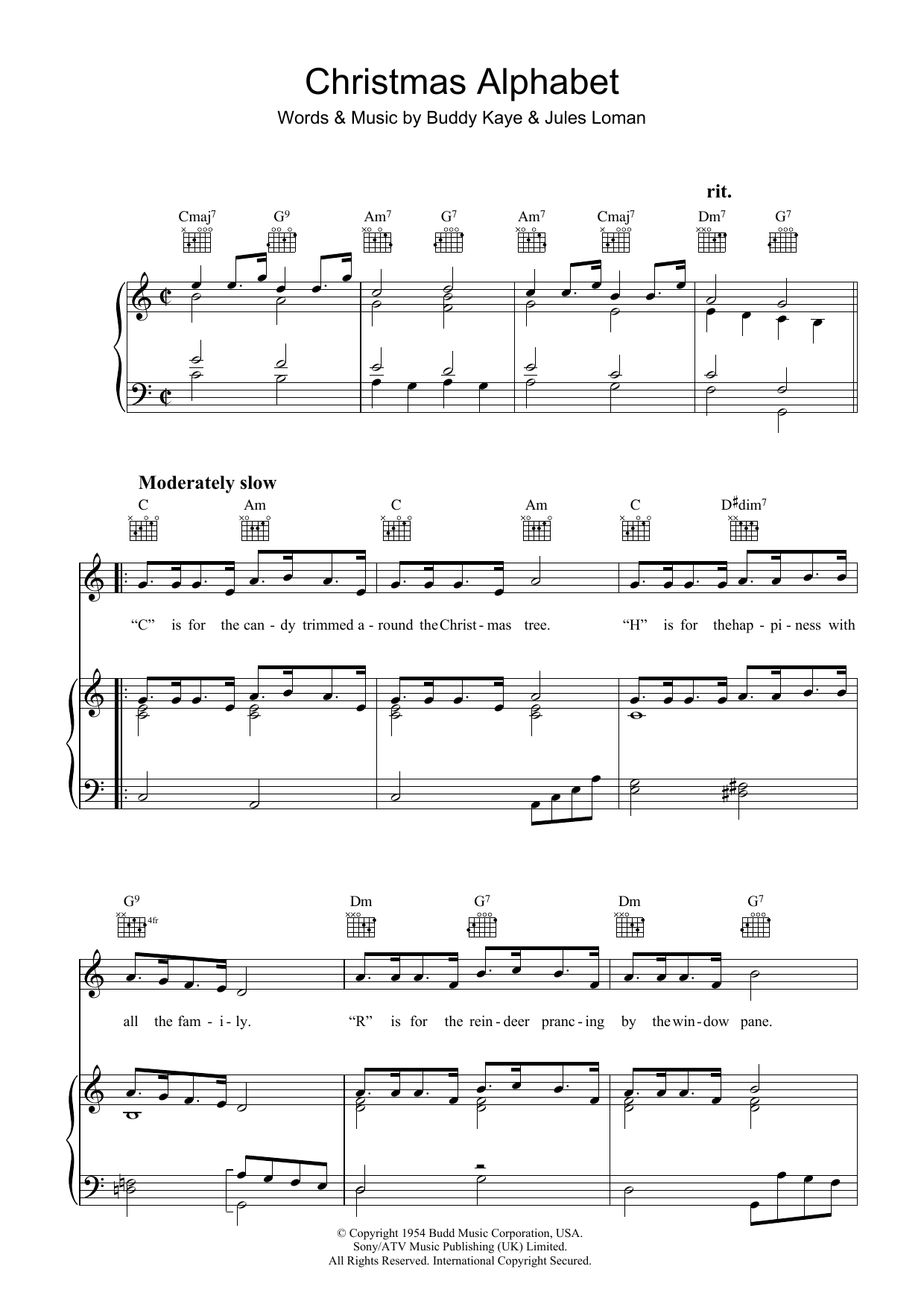 Buddy Kaye Christmas Alphabet sheet music notes and chords arranged for Piano, Vocal & Guitar Chords