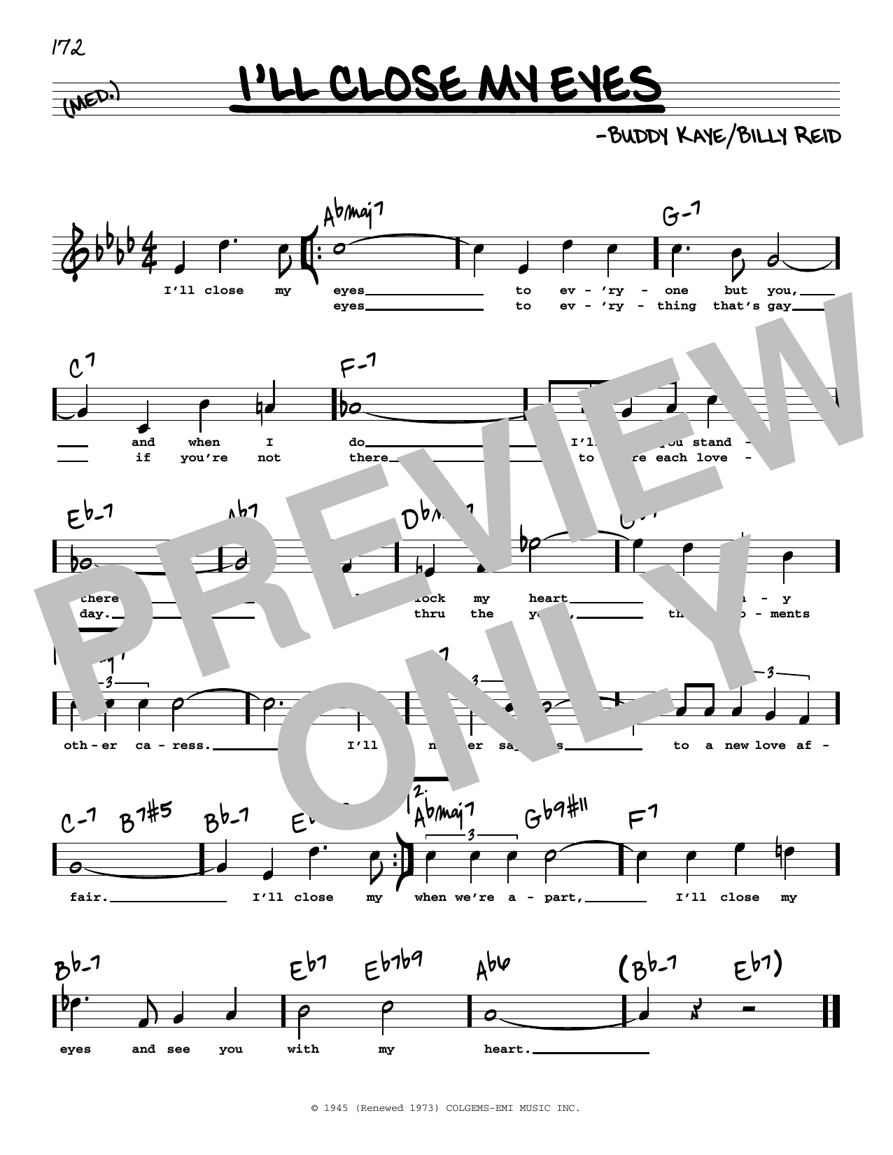 Buddy Kaye I'll Close My Eyes (High Voice) sheet music notes and chords arranged for Real Book – Melody, Lyrics & Chords