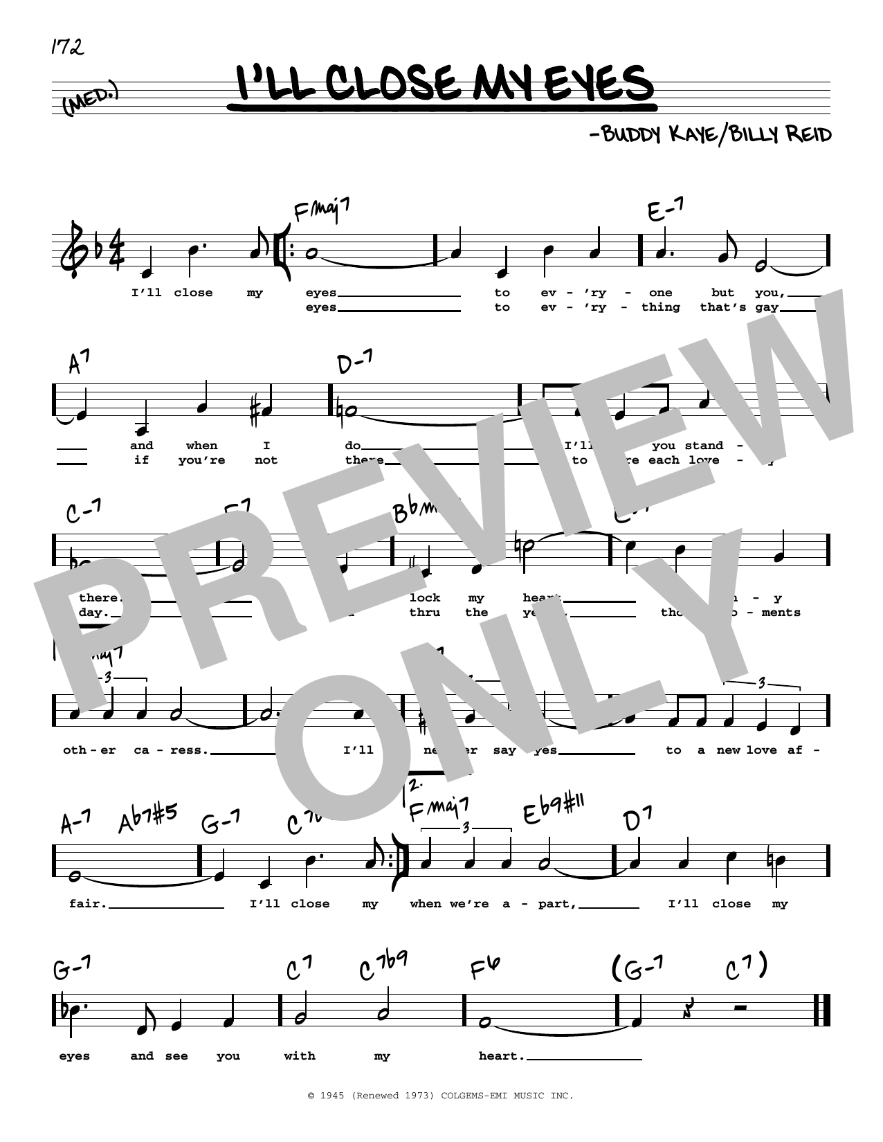 Buddy Kaye I'll Close My Eyes (Low Voice) sheet music notes and chords arranged for Real Book – Melody, Lyrics & Chords