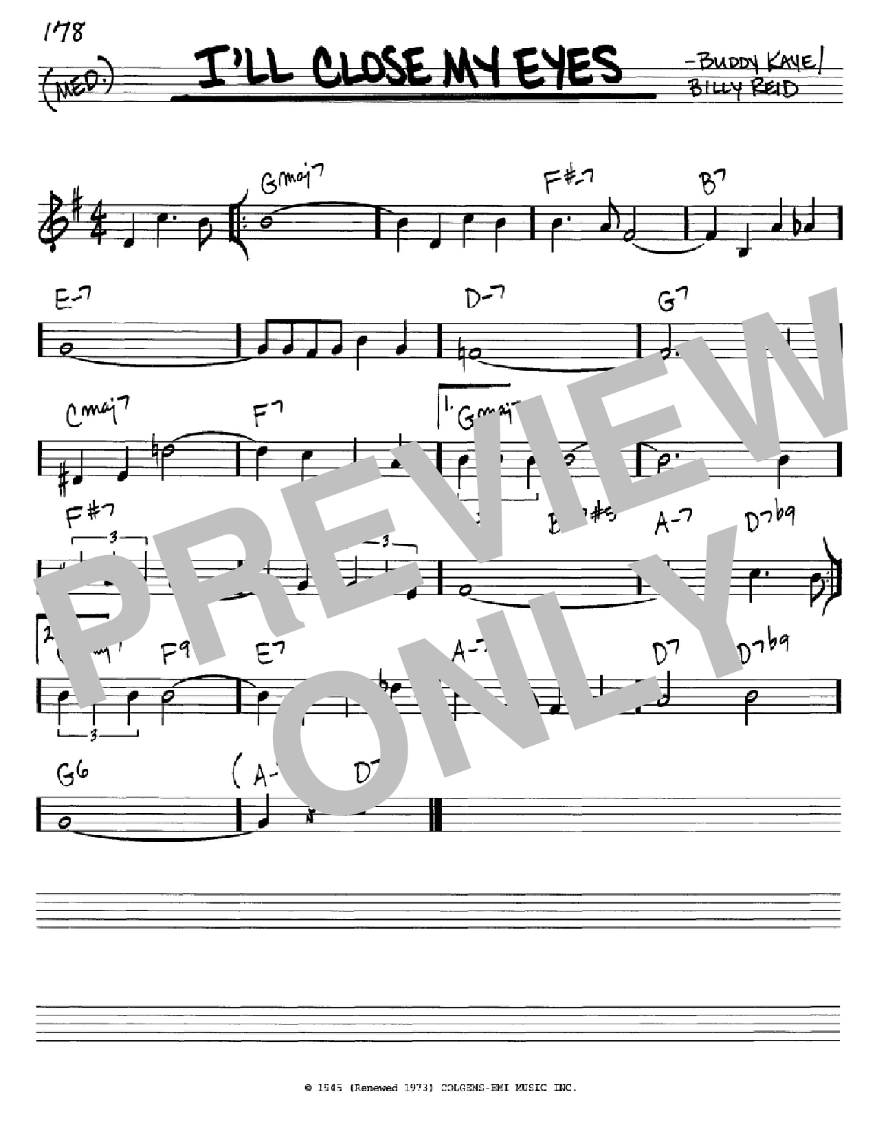 Buddy Kaye I'll Close My Eyes sheet music notes and chords arranged for Real Book – Melody & Chords – C Instruments