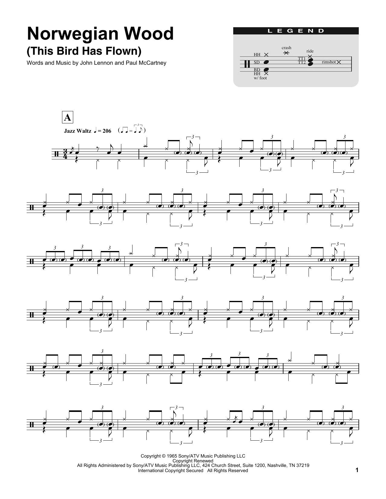 Buddy Rich Norwegian Wood (This Bird Has Flown) sheet music notes and chords arranged for Drums Transcription