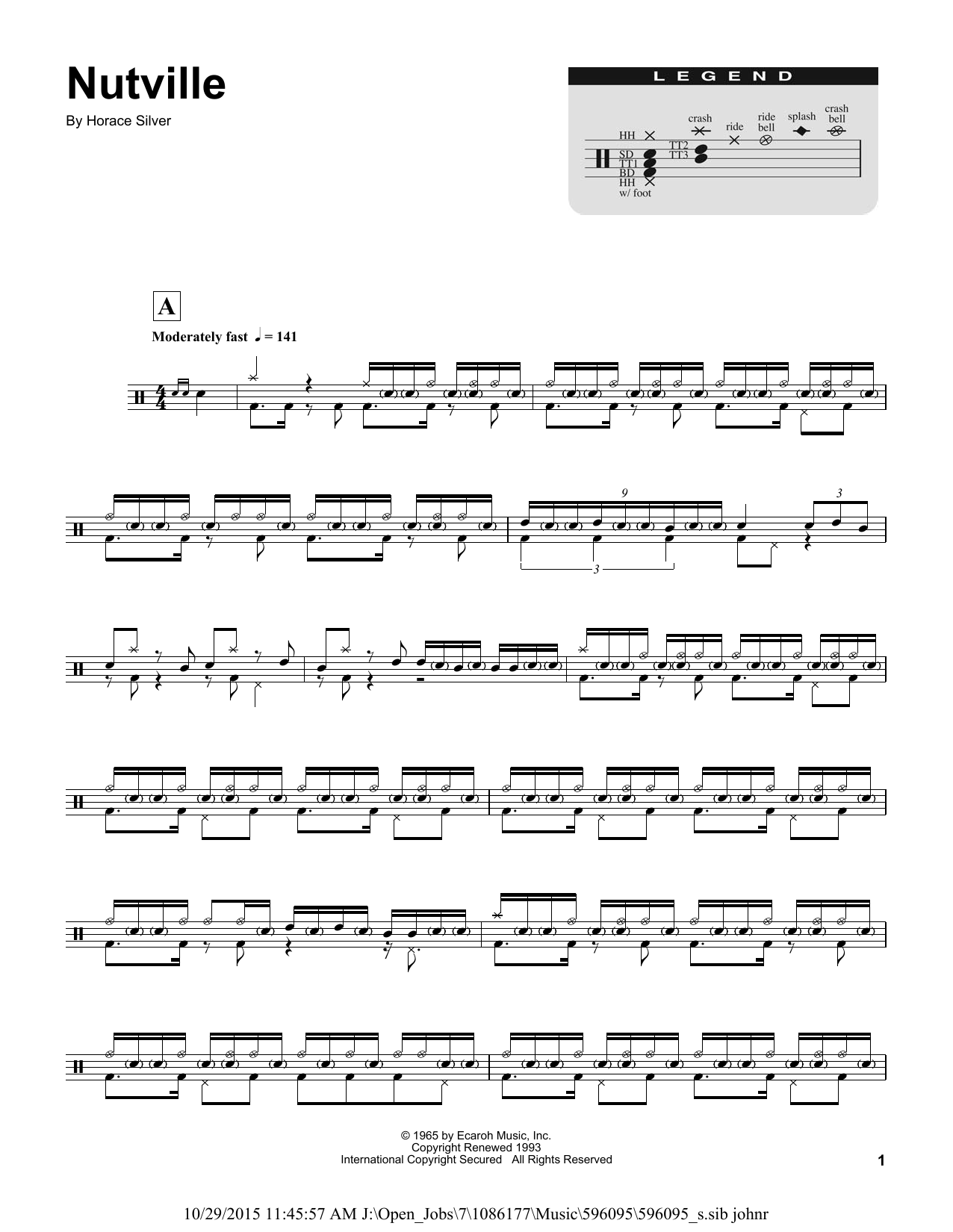 Buddy Rich Nutville sheet music notes and chords arranged for Drums Transcription