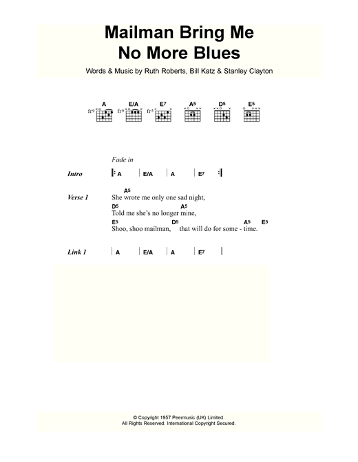 Buddy Holly Mailman Bring Me No More Blues sheet music notes and chords arranged for Guitar Chords/Lyrics