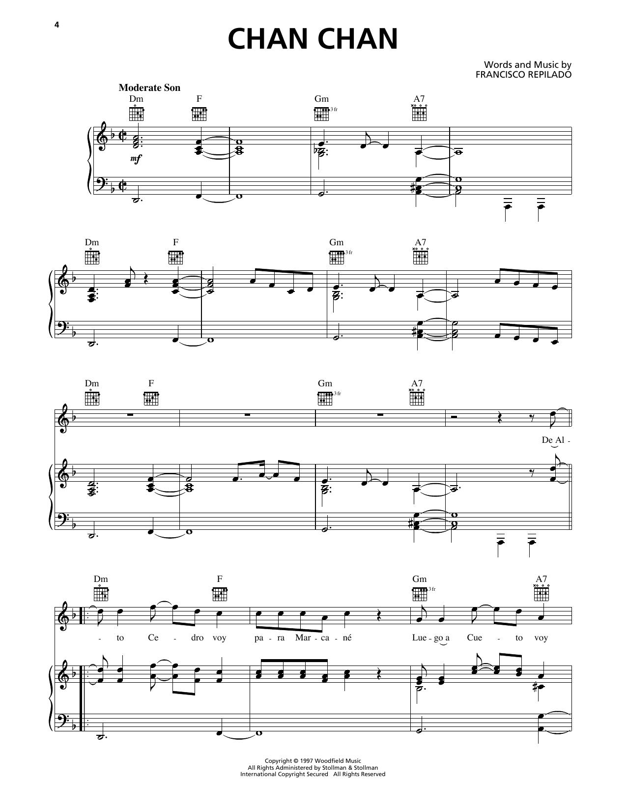Buena Vista Social Club Chan Chan (Chan Chan Son) sheet music notes and chords arranged for Piano, Vocal & Guitar Chords (Right-Hand Melody)