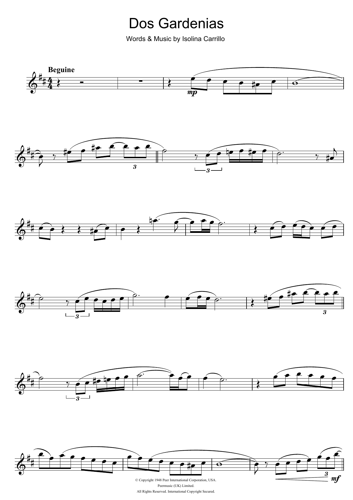 Buena Vista Social Club Dos Gardenias sheet music notes and chords arranged for Trumpet Solo