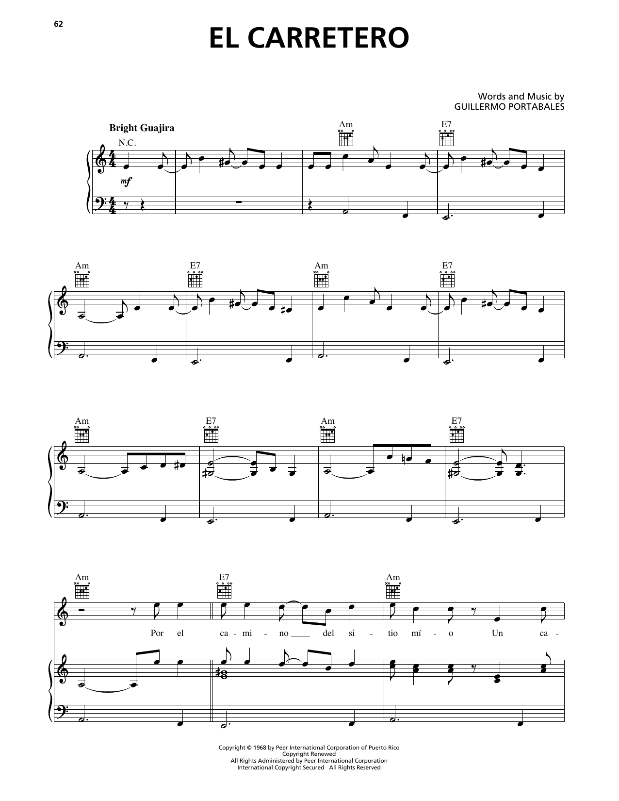 Buena Vista Social Club El Carretero sheet music notes and chords arranged for Piano, Vocal & Guitar Chords (Right-Hand Melody)