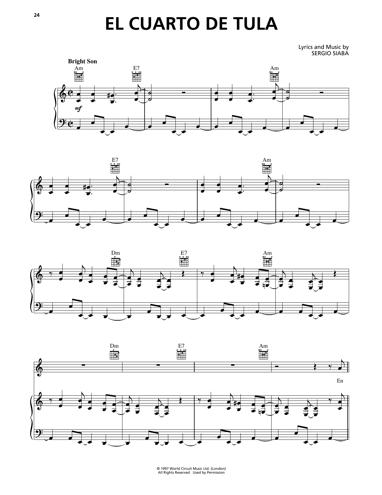 Buena Vista Social Club El Cuarto De Tula sheet music notes and chords arranged for Piano, Vocal & Guitar Chords (Right-Hand Melody)