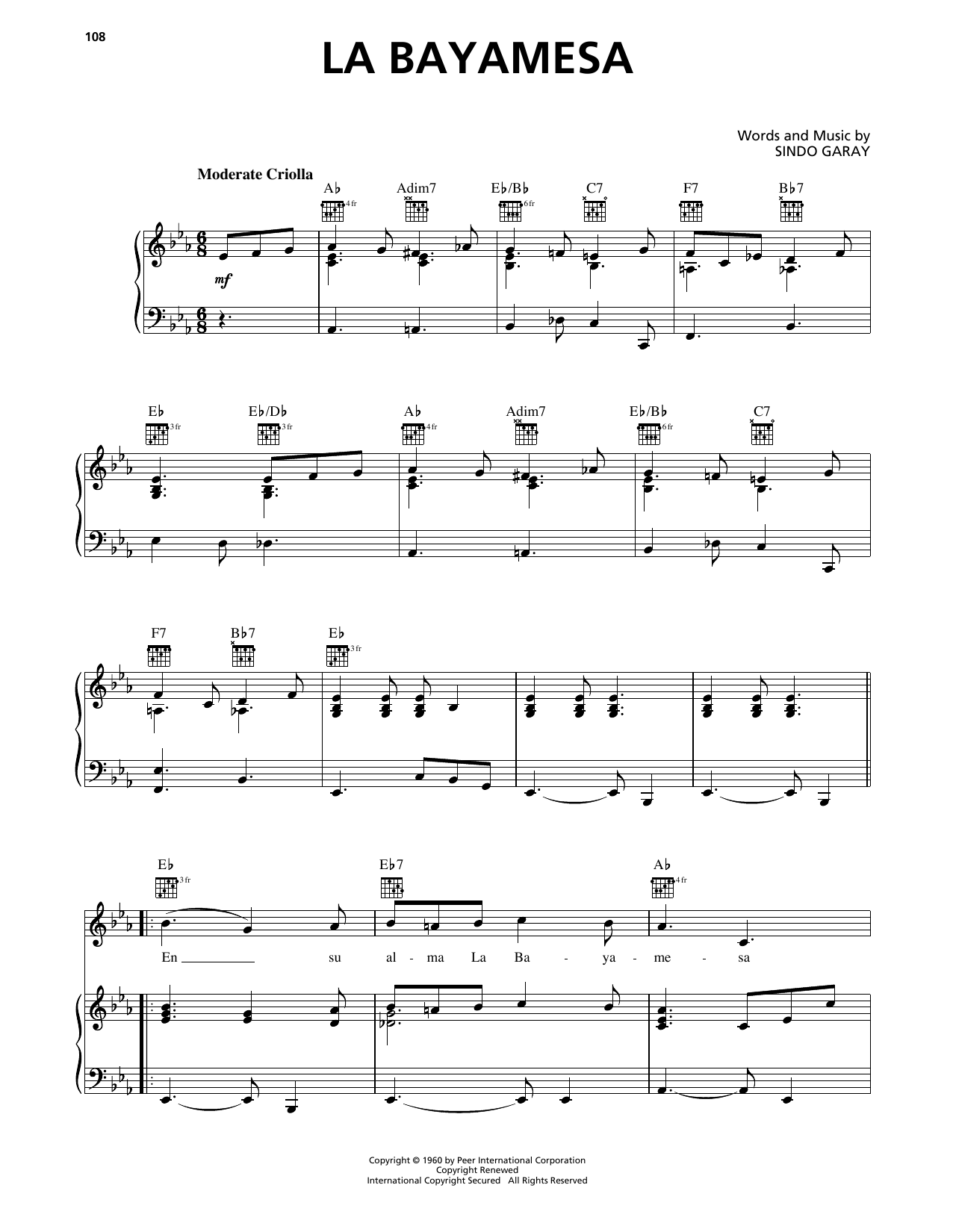 Buena Vista Social Club La Bayamesa sheet music notes and chords arranged for Piano, Vocal & Guitar Chords (Right-Hand Melody)