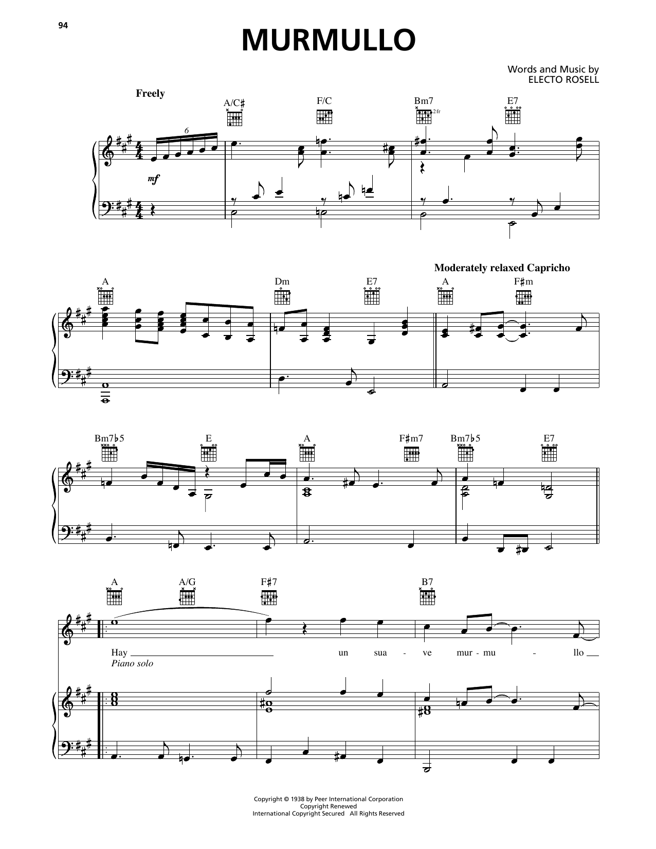 Buena Vista Social Club Murmullo sheet music notes and chords arranged for Piano, Vocal & Guitar Chords (Right-Hand Melody)