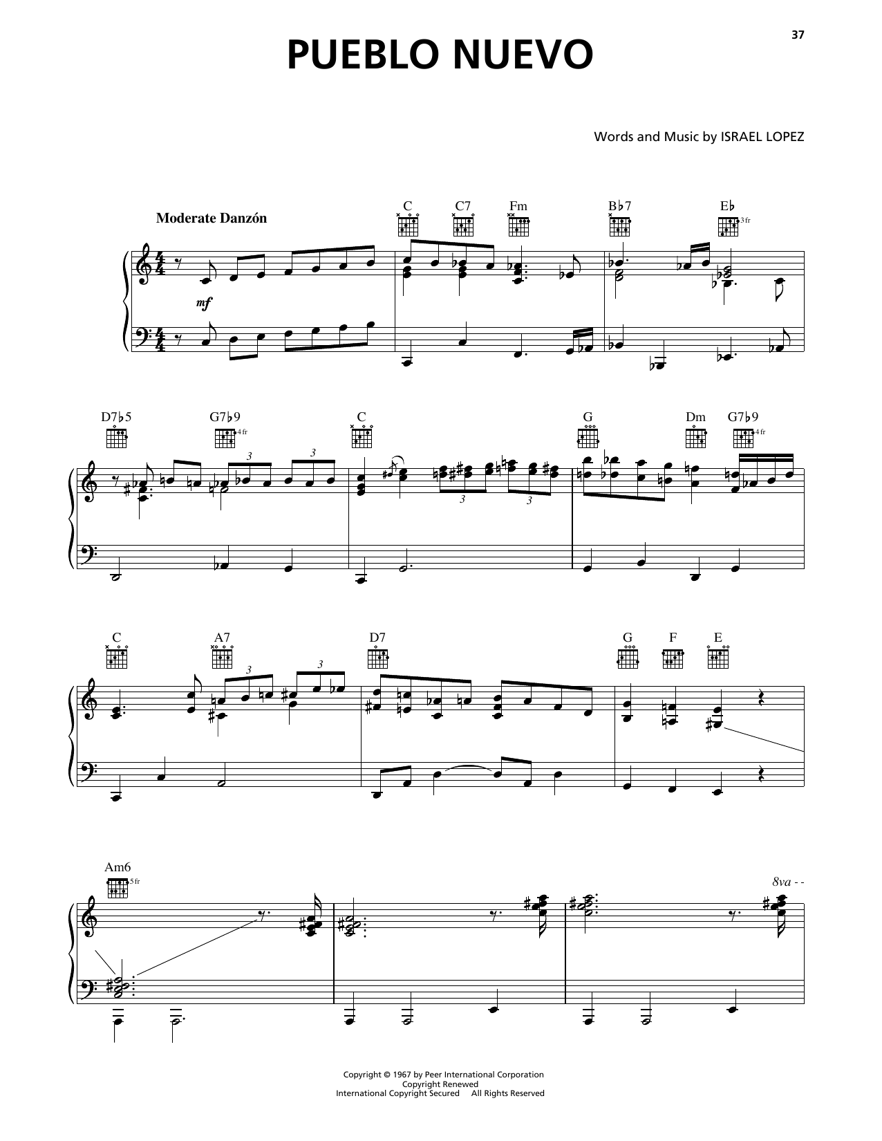 Buena Vista Social Club Pueblo Nuevo sheet music notes and chords arranged for Piano Solo