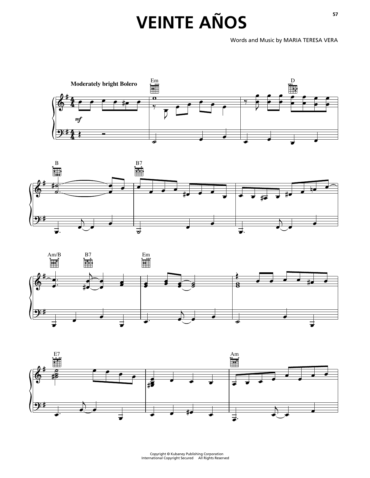 Buena Vista Social Club Veinte Años sheet music notes and chords arranged for Piano, Vocal & Guitar Chords (Right-Hand Melody)