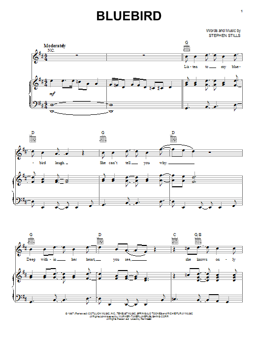 Buffalo Springfield Bluebird sheet music notes and chords arranged for Guitar Chords/Lyrics