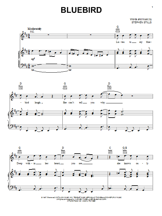 Buffalo Springfield Bluebird sheet music notes and chords arranged for Piano, Vocal & Guitar Chords (Right-Hand Melody)