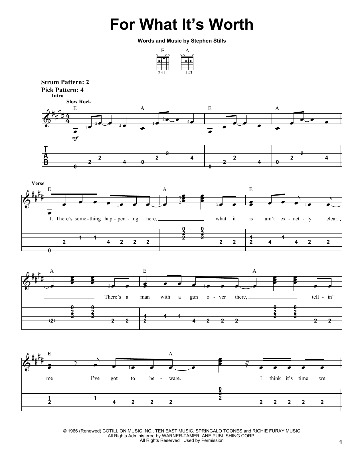 Buffalo Springfield For What It's Worth sheet music notes and chords arranged for Guitar Chords/Lyrics