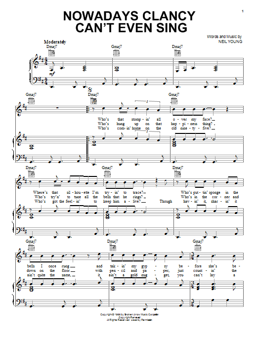 Buffalo Springfield Nowadays Clancy Can't Even Sing sheet music notes and chords arranged for Piano, Vocal & Guitar Chords (Right-Hand Melody)