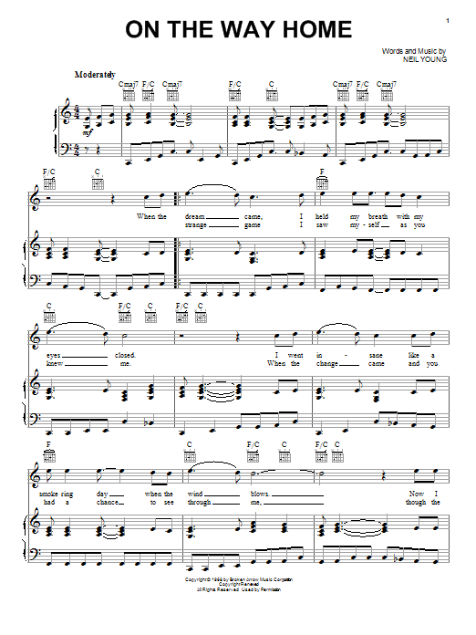 Buffalo Springfield On The Way Home sheet music notes and chords arranged for Piano, Vocal & Guitar Chords (Right-Hand Melody)