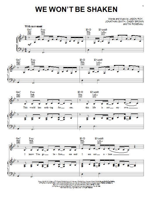 Building 429 We Won't Be Shaken sheet music notes and chords arranged for Piano, Vocal & Guitar Chords (Right-Hand Melody)