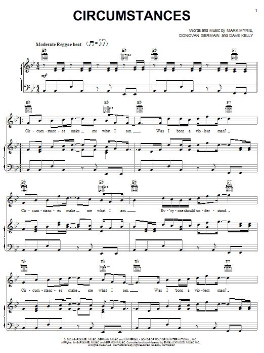 Buju Banton Circumstances sheet music notes and chords arranged for Piano, Vocal & Guitar Chords (Right-Hand Melody)